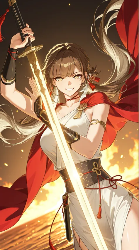 style of [arknights|(748cmstyle:0.88)], god rays, cinematic shot, masterpiece, best quality, amazing quality, very aesthetic, high resolution, ultra-detailed, absurdres, (hands:-0.15), (1girl, mature woman, female:0.95), solo, alone,(dynamic pose, upper bo...