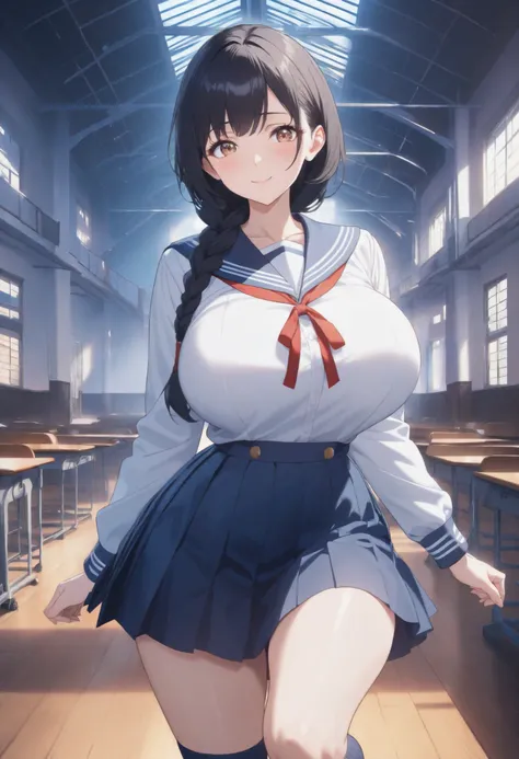 (masterpiece, 8k, super high resolution, absurd:1.2), 1 Japanese woman, 10th Generation, (Black Hair Middle, single braid), beautiful character design, perfect contrast, Anatomically Accurate, perfect face, Beautiful and delicate eyes, expressive eyes, bro...