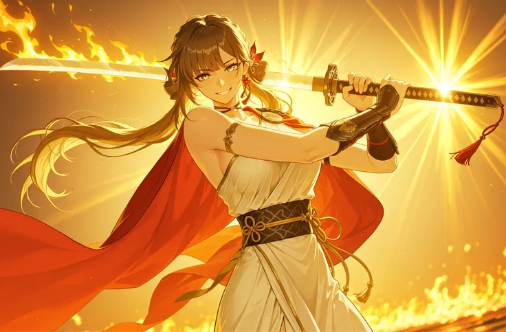 style of [arknights|(748cmstyle:0.88)], god rays, cinematic shot, masterpiece, best quality, amazing quality, very aesthetic, high resolution, ultra-detailed, absurdres, (hands:-0.15), (1girl, mature woman, female:0.95), solo, alone,(dynamic pose, upper bo...
