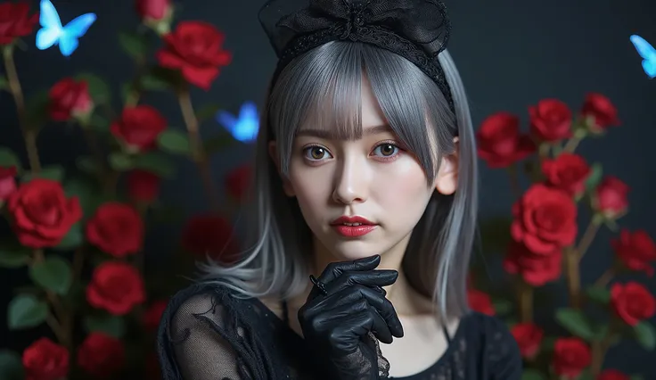 Sexy gothic tagirl, (masterpiece, Cinematic Lights, ultra high resolution, correct, Super Detailed, high detail, High Quality, Award winning, Highest品質, Highest, 16 kg, Super Detailedな顔, Super Detailedな目, Super Detailedな唇, Ultra Detailed Hair, Realistic Te...