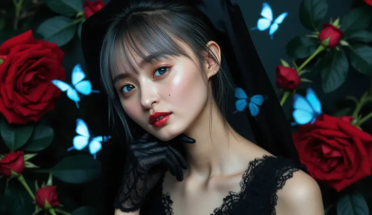 Sexy gothic tagirl, (masterpiece, Cinematic Lights, ultra high resolution, correct, Super Detailed, high detail, High Quality, Award winning, Highest品質, Highest, 16 kg, Super Detailedな顔, Super Detailedな目, Super Detailedな唇, Ultra Detailed Hair, Realistic Te...