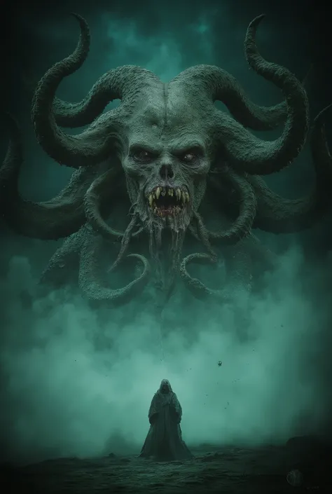 Eldritch entity, distorted face, tentacles coming out of the eyes and mouth, biomorphic body, darkness and fog background, high detail, masterpiece.