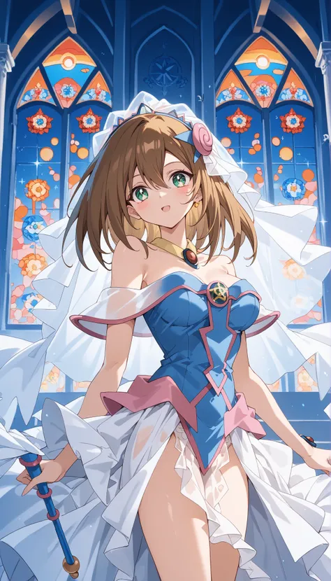 NSFW ((dark Magician girls)Top Quality, high image quality, 16k, very absurd, very well detailed, 2.5D, delicate and dynamic, church, Colourful Stained Glass, Small, Faint Light and Flying Fireflies,  night , starry sky,  Milky Way, nebula, shooting star, ...