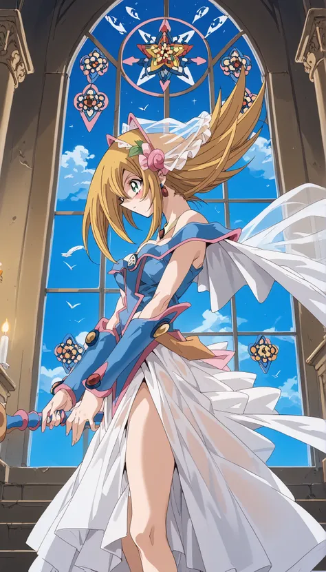 NSFW ((dark Magician girls)Top Quality, high image quality, 16k, very absurd, very well detailed, 2.5D, delicate and dynamic, church, Colourful Stained Glass, Small, Faint Light and Flying Fireflies,  night , starry sky,  Milky Way, nebula, shooting star, ...