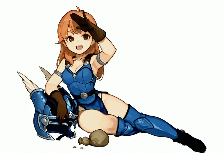 anime art, masterpiece, best quality, girl, woman, highres, 1girl, casual pose, smiling, woman, masterpiece, best quality, amazing quality, very detailed, high details, very detailed skin, high resolution, mercenary, fighter, fantasy art, warrior girl, kni...