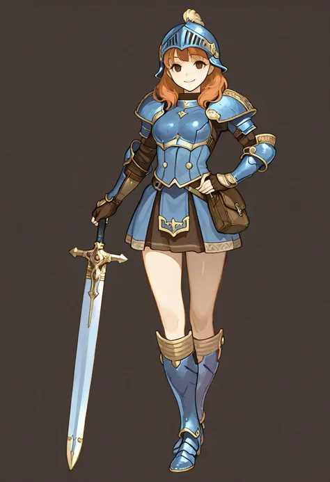 anime art, masterpiece, best quality, girl, woman, highres, 1girl, casual pose, smiling, woman, masterpiece, best quality, amazing quality, very detailed, high details, very detailed skin, high resolution, mercenary, fighter, fantasy art, warrior girl, kni...