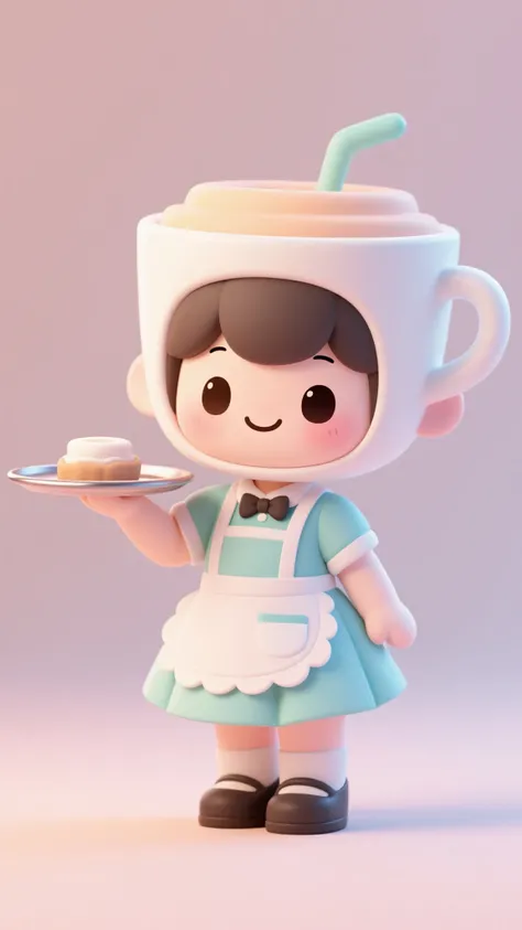 Chibi style, an anthropomorphic cup with waitress' clothes,