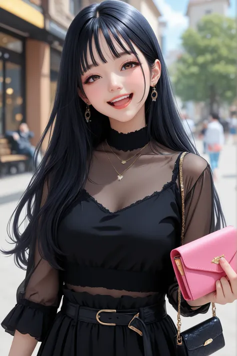 1 girl playing with a cat、I have a wallet、20th Generation、laughing、fashionable girl