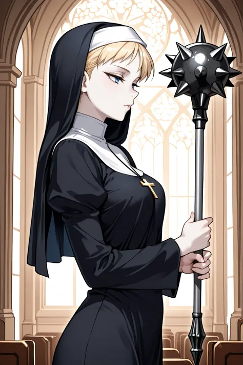 1 woman,solo,beautiful woman,adult,18 years old,blue eyes,narrow eyes,blonde hair,very short hair,pale skin,skinny,masterpiece,general,highres, ultra-detailed,very aesthetic,best quality ,best hands,best eyes,perfect anatomy,anime coloring,easynegative,BRE...