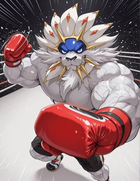 high quality, b0xingp0v, mercilessly punching_the_viewer, foreshortening, motion blur, red boxing gloves, black boxing shorts, depth of field, extreme perspective, extreme closeup, closeup, action shot, boxing, dynamic punching pose, motion lines, impact l...