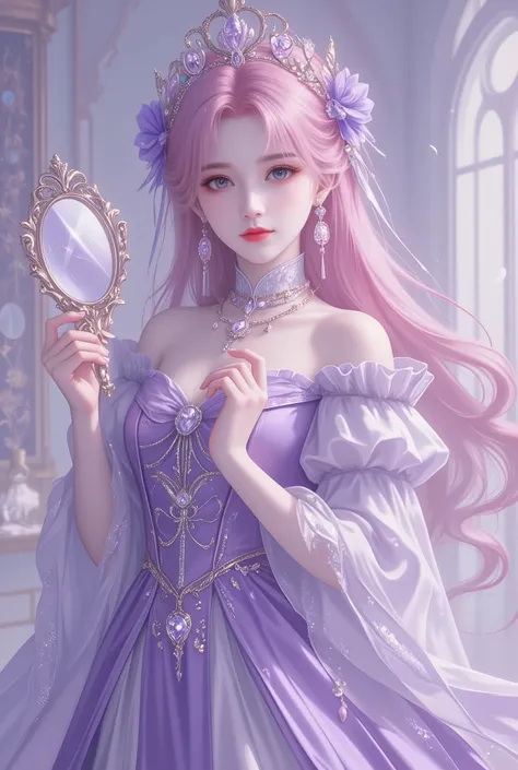 anime girl with pink hair and a purple dress holding a mirror, guweiz, artwork in the style of guweiz, shadowverse style, a beautiful fantasy empress, guweiz masterpiece, 2. 5 d cgi anime fantasy artwork, anime fantasy artwork, smooth anime cg art, beautif...