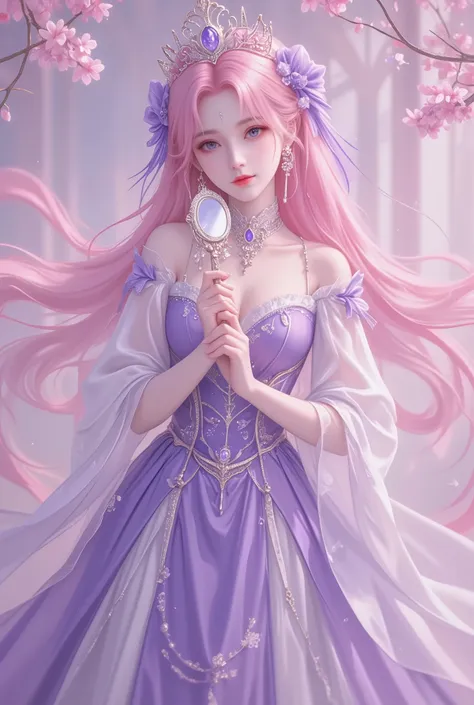 anime girl with pink hair and a purple dress holding a mirror, guweiz, artwork in the style of guweiz, shadowverse style, a beautiful fantasy empress, guweiz masterpiece, 2. 5 d cgi anime fantasy artwork, anime fantasy artwork, smooth anime cg art, beautif...