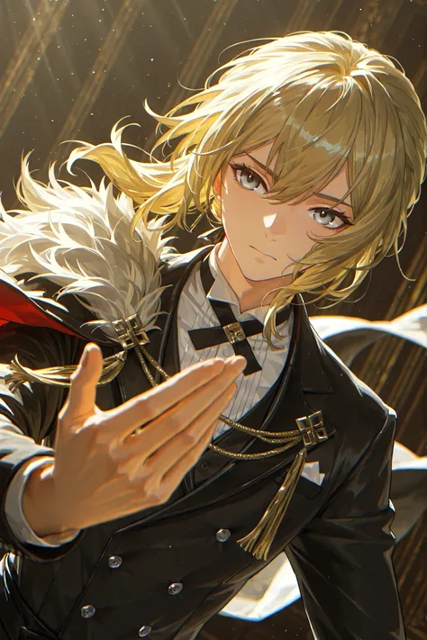 style of [arknights|(748cmstyle:0.88)], god rays, cinematic shot, masterpiece, best quality, amazing quality, very aesthetic, high resolution, ultra-detailed, absurdres, (hands:-0.45), (1boy, mature man, androgynous, female:0.95), solo, alone,(dynamic pose...