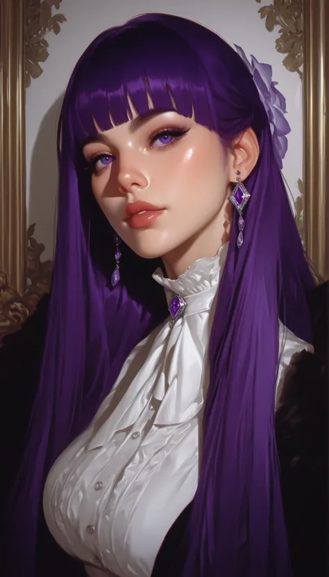 masterpiece,high resolution,Fern de Sousou don't frieren,purple hair,Portrait photograph,very beautiful woman,True to the anatomy of the body, 