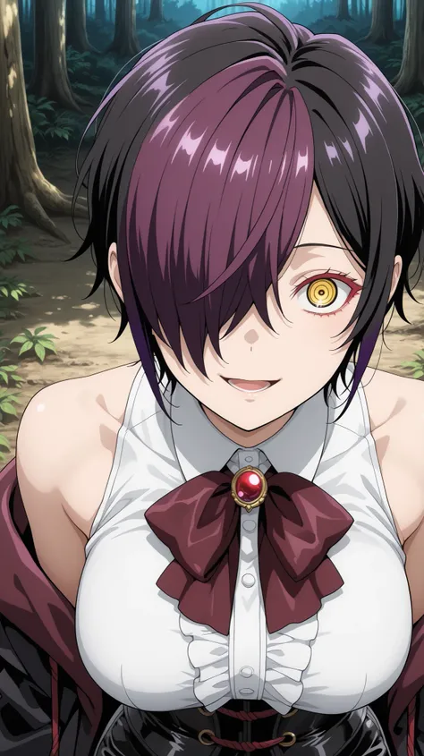 nihiro ,ishura
High quality ,  best quality , masterpiece,  High Resolution , anatomically correct,anime Coloring
Detailed hair color(LoRA:nihilo), Detaile Hairstyle(LoRA:nihilo) ,screencap
1girl,solo, Cool woman, adult
, black hair, purple hair, streaked ...