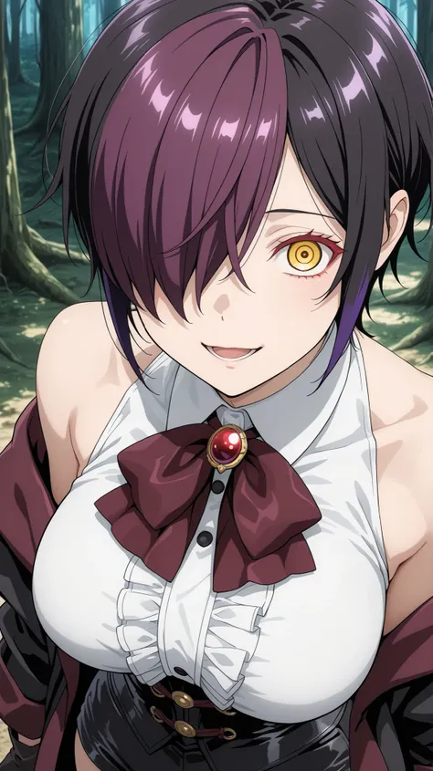 nihiro ,ishura
High quality ,  best quality , masterpiece,  High Resolution , anatomically correct,anime Coloring
Detailed hair color(LoRA:nihilo), Detaile Hairstyle(LoRA:nihilo) ,screencap
1girl,solo, Cool woman, adult
, black hair, purple hair, streaked ...