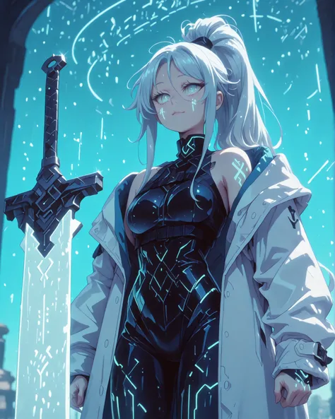 A young male character, with the height and body type of Lloyd de Saloum from Dainanaoji. He has long white hair tied in a high ponytail and the exact facial features of Sylpha Langlis from Tensei Shitara Dai Nana Ōji, but with bright blue eyes and a provo...