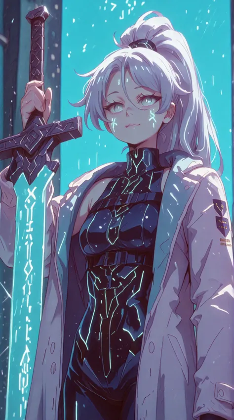 A young male character, with the height and body type of Lloyd de Saloum from Dainanaoji. He has long white hair tied in a high ponytail and the exact facial features of Sylpha Langlis from Tensei Shitara Dai Nana Ōji, but with bright blue eyes and a provo...