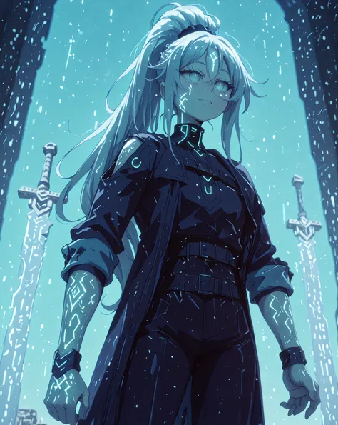 A young male character, with the height and body type of Lloyd de Saloum from Dainanaoji. He has long white hair tied in a high ponytail and the exact facial features of Sylpha Langlis from Tensei Shitara Dai Nana Ōji, but with bright blue eyes and a provo...