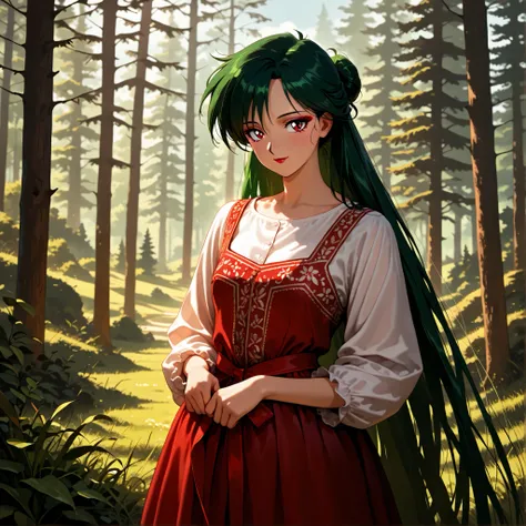 masterpiece, amazing quality, best quality, ultra-detailed, 8K, illustration, clear skin, ultra-detailed-eyes, soft skin, very awa, very as2, soft body, 1990s \(style\), official art, dark skined female,setsuna meiou, long hair, red eyes, very long hair, g...