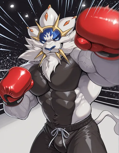 high quality, b0xingp0v, mercilessly punching_the_viewer, foreshortening, motion blur, red boxing gloves, black boxing shorts, depth of field, extreme perspective, extreme closeup, closeup, action shot, boxing, dynamic punching pose, motion lines, impact l...
