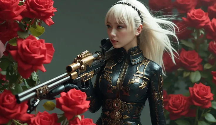 An image of an assassin with red roses.
Cinematic Lighting, ultra high resolution, masterpiece, correct, Super Detailed, high detail, High Quality, Award winning, Highest品質, Highest, 16 kg, detailed faces with ofisu, Realistic Textured Skin, perfect anatom...