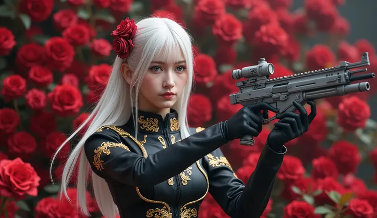 An image of an assassin with red roses.
Cinematic Lighting, ultra high resolution, masterpiece, correct, Super Detailed, high detail, High Quality, Award winning, Highest品質, Highest, 16 kg, detailed faces with ofisu, Realistic Textured Skin, perfect anatom...