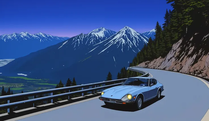 night、Mountain pass、80Era、NISSAN、The dynamism of the 2nd generation S130、silver Fairlady Z、car