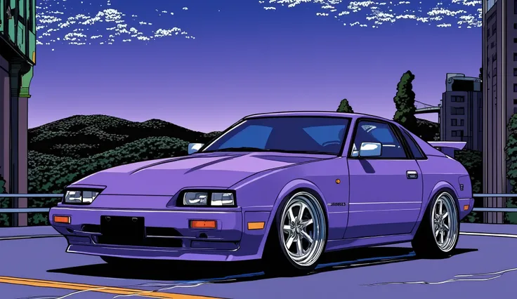 night、Mountain pass、80Era、NISSAN、The dynamism of the 3rd generation Z31 type、purple Fairlady Z、car、Tire marks