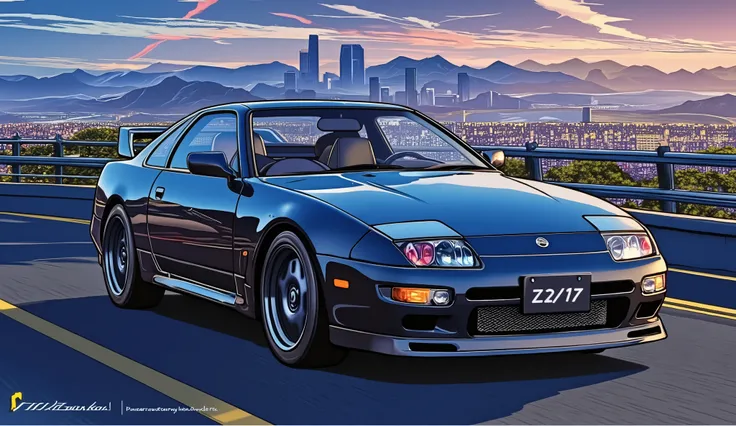 evening、highway、90Era、NISSAN、4th generation Z32、Fairlady Z in white、car