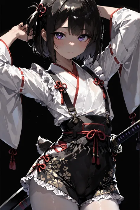 Shelley Gee , (masterpiece , Highest Quality , high definition: 1 . 2) , girls , Alone  , frills、lace fabric、dark haired、white pantyhose、Women's Funny Faces、sleeves are framed with lace 、Slightly Short Bob、cute face、Like々Funny Face、look into the distance、h...