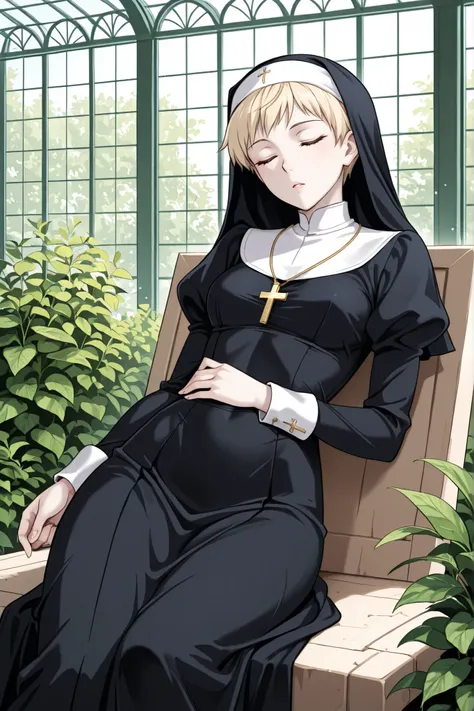 1 girl,solo,beautiful girl,adult,18 years old,blonde hair,very short hair,pale skin,skinny,masterpiece,general,highres, ultra-detailed,very aesthetic,best quality ,best hands,best eyes,perfect anatomy,anime coloring,easynegative,BREAK,nun,christians,nun's ...