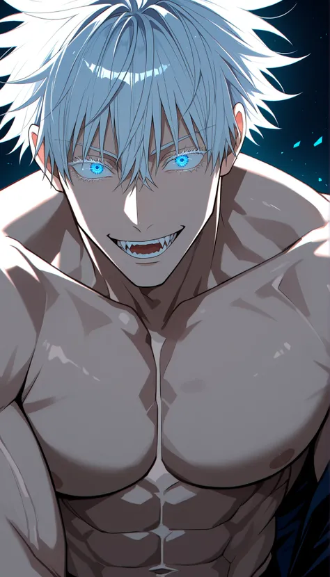 1man, adult, male focus, gojou satoru, jujutsu kaisen, white hair, short hair, ((hair between eyes)), colored eyelashes, white eyelashes, blue eyes, intricate eye iris, detailed eyes, muscular male, sexy man, handsome man, handsome face,
, Style, nijigenn_style, handsome anime boy, big expressive eyes, defined facial features, sharp jawline, stylish hair, elegant pose, perfect proportions, high quality, masterpiece, best quality, vibrant colors, detailed lighting