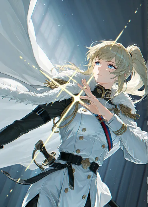 style of [arknights|(748cmstyle:0.88)], god rays, cinematic shot, masterpiece, best quality, amazing quality, very aesthetic, high resolution, ultra-detailed, absurdres, (hands:-0.45), (1girl, mature woman, , female:0.95), solo, alone,(dynamic pose, upper ...