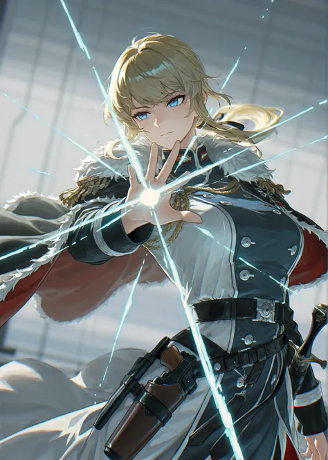 style of [arknights|(748cmstyle:0.88)], god rays, cinematic shot, masterpiece, best quality, amazing quality, very aesthetic, high resolution, ultra-detailed, absurdres, (hands:-0.45), (1girl, mature woman, , female:0.95), solo, alone,(dynamic pose, upper ...