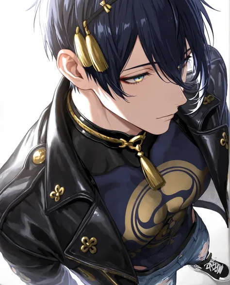 (masterpiece:1.2), (best quality:1.2), (very aesthetic:1.2), ,(newest),(highly detailed),(dynamic lighting),(cinematic lighting),1 man, adult, ,mikazuki munechika, touken ranbu, solo, blue hair, blue yellow eyes, handsome, sexy man, sensual,
,solo, cool_ma...