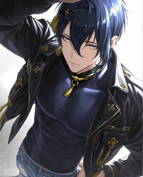 (masterpiece:1.2), (best quality:1.2), (very aesthetic:1.2), ,(newest),(highly detailed),(dynamic lighting),(cinematic lighting),1 man, adult, ,mikazuki munechika, touken ranbu, solo, blue hair, blue yellow eyes, handsome, sexy man, sensual,
,solo, cool_ma...