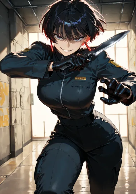 (anime coloring),(anime style),(masterpiece:1.2), (best quality:1.2), (very aesthetic:1.2), (absurdres:1.2), (detailed background:1.2),(newest),(highly detailed),(dynamic lighting), kagari hiyuki (kagurabachi),1girl, kagari hiyuki, black hair, short hair, ...