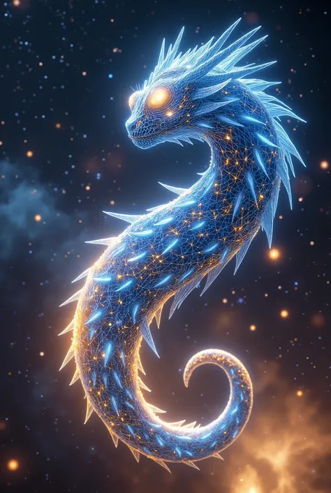 mesmerizing four-dimensional topo-beast unfolding in spacetime, surrounded by a glowing plasma field. This ethereal creature is woven into a Celestial Dreamweave Matrix, its form shaped through Quantum Photon-Synthesis. The creature shimmers in vibrant col...