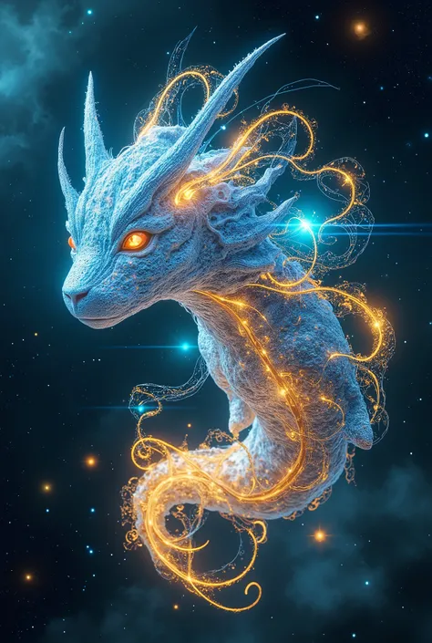 mesmerizing four-dimensional topo-beast unfolding in spacetime, surrounded by a glowing plasma field. This ethereal creature is woven into a Celestial Dreamweave Matrix, its form shaped through Quantum Photon-Synthesis. The creature shimmers in vibrant col...