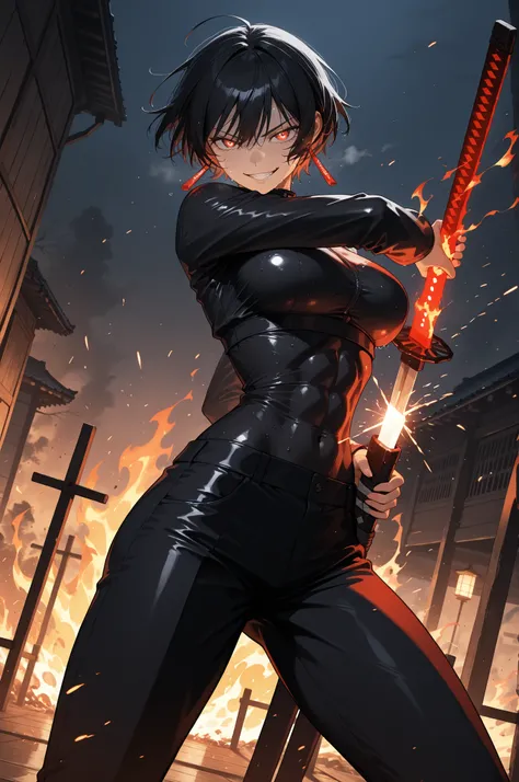 masterpiece, best quality, very aesthetic, absurdres, detailed background, highly detailed, dynamic lighting , kagari hiyuki(kagurabachi),1girl, kagari hiyuki, black hair ,solo, detailed face and eyes,(increasing the weight makes things worse), nice hands,...