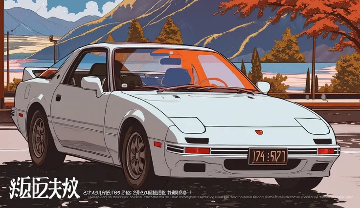 80Era、MAZDA、RX-7(FB)、White car body、morning、running through the pass、The car is drawn small