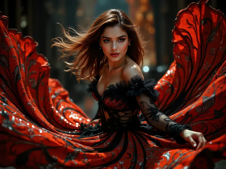 Masterpiece, 8K, award-winning cinematic shot: A stunning Latina beauty, exuding goddess-like charm, with medium-length, flowing auburn-black hair, a delicate oval face, and eyes radiating deep passion. A sweet, captivating smile graces her lips. She posse...