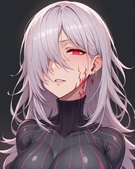  score_9,  score_8_up,  score_7_up,  score_6_up,  score_5_up,  score_4_up, hair over one eye, Big Breasts ,  glowing eyes , corruption ,   Half Closed Eyes  ,  Evil Smiles ,  malicious laughter , A GIRL WEAR DARK SAKURA BODYSUIT , (Evil Depravity) ,  black...