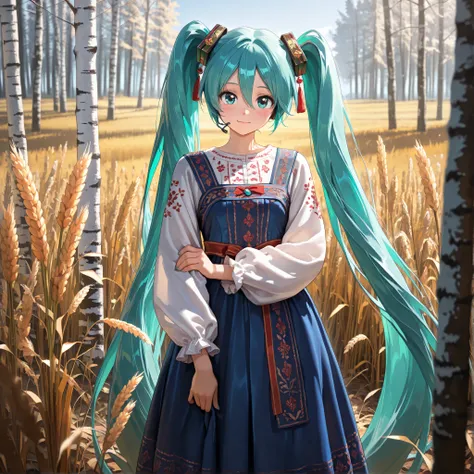 masterpiece, amazing quality, best quality, ultra-detailed, 8K, illustration, clear skin, ultra-detailed-eyes, soft skin, very awa, very as2, soft body, 1990s \(style\), official art, hatsune miku,absurdly long hair,aqua hair,twintails,hair ornament,sidelo...
