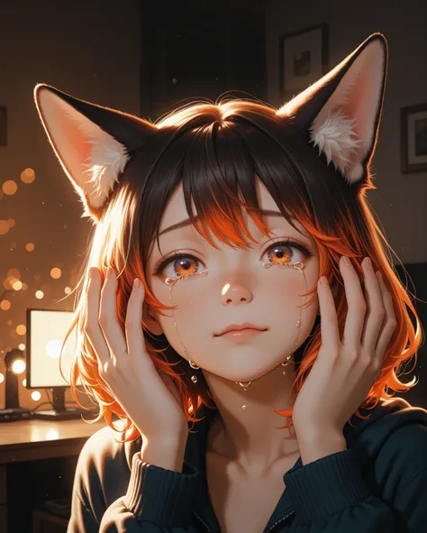 (one cute cat):2, (snuggling up to a girl):1.5, 
break, (1 beautiful girl):1.5, (a girl crying):1.5, 
break, incredibly absurd, 8K, HDR, studio lighting, ultra-fine painting, sharp focus, physically-based rendering, extreme detail description, professional, vivid colors, bokeh, soft lighting, intricate details, realistic skin textures, warm color palette, emotional expression, tender moment, peaceful ambience, cozy atmosphere, heartwarming scene, absurdres,