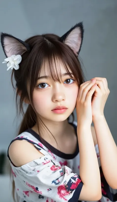 with cat ears, (realistic, Biologically correct images, innocence, neat and clean, Highest resolution, masterpiece), (2 amazing beautiful thin skinny tween girls:10), (babyface:10, skinny small face:8, delicate:9, very skinny:8, thin:5, little:5, twiggy:7,...
