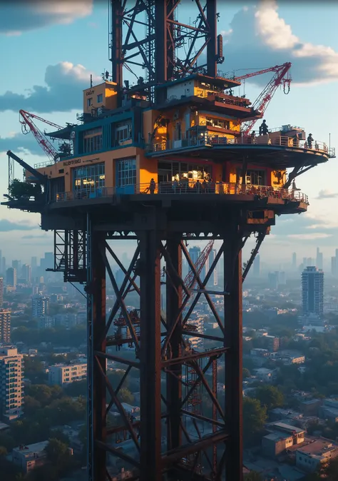 Franklin, digital art, In the heart of a bustling city, a vibrant oil platform stretches out before you. The canvas is filled with the scent of serenity, a gentle breeze that gently blows through the air. unconventional portraits, exploration of emotion an...