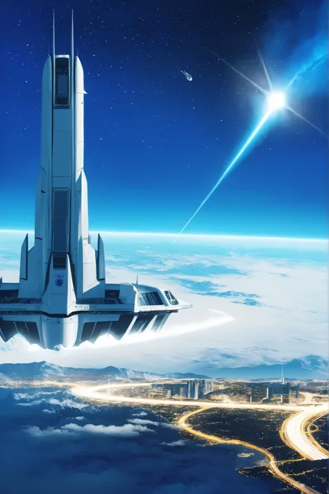 masterpiece , Highest Quality , Highly detailed , absolute resolution , high resolution , Highest Quality , 8k , John Harris and Sid Mead Wind - Space Station in Lunar Space , The Tau Sete interstellar ship arrives at Antares C2's New Marseille dock , Dist...