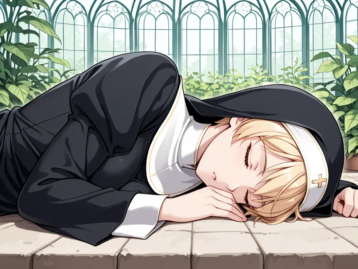 1 girl,solo,beautiful girl,adult,18 years old,blonde hair,very short hair,pale skin,skinny,masterpiece,general,highres, ultra-detailed,very aesthetic,best quality ,best hands,best eyes,perfect anatomy,anime coloring,easynegative,BREAK,nun,christians,nun's ...